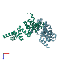 PDB entry 3as5 coloured by chain, top view.