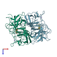 PDB entry 3asp coloured by chain, top view.