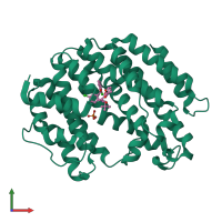 PDB entry 3asx coloured by chain, front view.