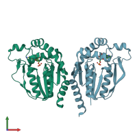 PDB entry 3asz coloured by chain, front view.