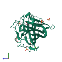 PDB entry 3atg coloured by chain, side view.