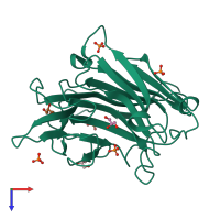 PDB entry 3atg coloured by chain, top view.