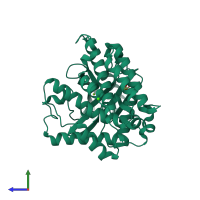 PDB entry 3ats coloured by chain, side view.