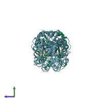 PDB entry 3aty coloured by chain, side view.