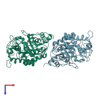 PDB entry 3aty coloured by chain, top view.