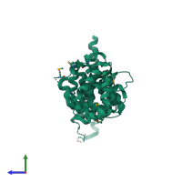 PDB entry 3au3 coloured by chain, side view.