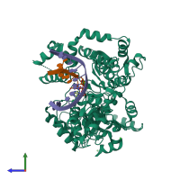 PDB entry 3au6 coloured by chain, side view.