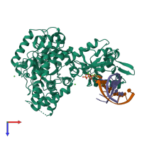 PDB entry 3au6 coloured by chain, top view.