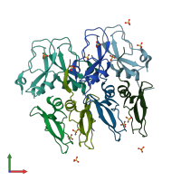 PDB entry 3aue coloured by chain, front view.