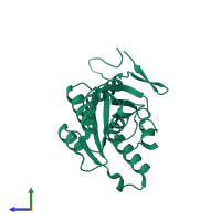 PDB entry 3auf coloured by chain, side view.