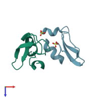 PDB entry 3aug coloured by chain, top view.