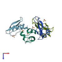 PDB entry 3auh coloured by chain, top view.