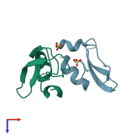 PDB entry 3aui coloured by chain, top view.