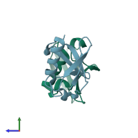 PDB entry 3aul coloured by chain, side view.