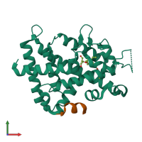 PDB entry 3aun coloured by chain, front view.