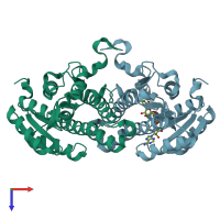 PDB entry 3aut coloured by chain, top view.