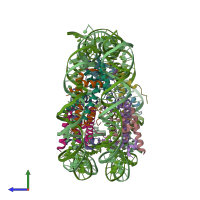 PDB entry 3av2 coloured by chain, side view.