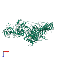 Monomeric assembly 1 of PDB entry 3av5 coloured by chemically distinct molecules, top view.