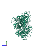 PDB entry 3av5 coloured by chain, side view.