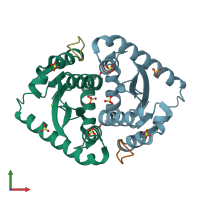 PDB entry 3ava coloured by chain, front view.