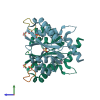 PDB entry 3ava coloured by chain, side view.