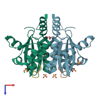 PDB entry 3ava coloured by chain, top view.