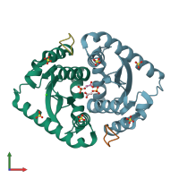 PDB entry 3avb coloured by chain, front view.