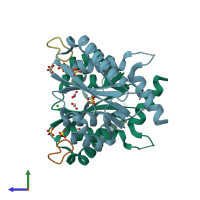 PDB entry 3avb coloured by chain, side view.
