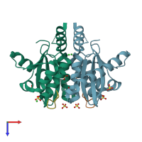 PDB entry 3avb coloured by chain, top view.