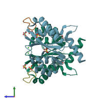 PDB entry 3avg coloured by chain, side view.