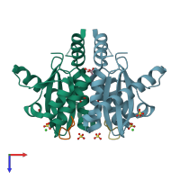 PDB entry 3avg coloured by chain, top view.