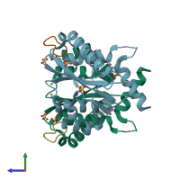 PDB entry 3avj coloured by chain, side view.