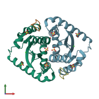 PDB entry 3avk coloured by chain, front view.