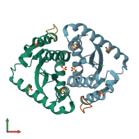 PDB entry 3avl coloured by chain, front view.