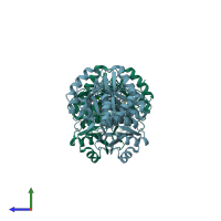 PDB entry 3aw8 coloured by chain, side view.