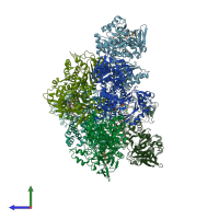 PDB entry 3awi coloured by chain, side view.
