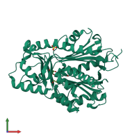 PDB entry 3awk coloured by chain, front view.