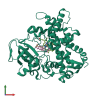 PDB entry 3awq coloured by chain, front view.