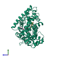 PDB entry 3awq coloured by chain, side view.