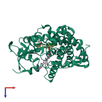 PDB entry 3awq coloured by chain, top view.