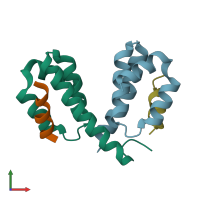 PDB entry 3awr coloured by chain, front view.