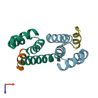 PDB entry 3awr coloured by chain, top view.