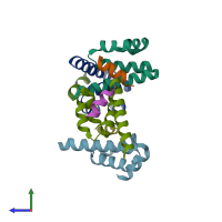 PDB entry 3ax3 coloured by chain, side view.