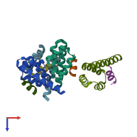 PDB entry 3ax3 coloured by chain, top view.