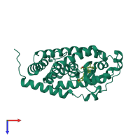 PDB entry 3ax8 coloured by chain, top view.