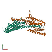 PDB entry 3axj coloured by chain, front view.