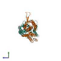 PDB entry 3axj coloured by chain, side view.