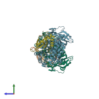 PDB entry 3axk coloured by chain, side view.