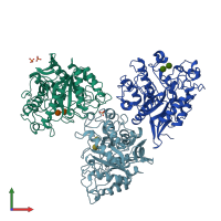 PDB entry 3axx coloured by chain, front view.