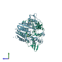 PDB entry 3ay0 coloured by chain, side view.